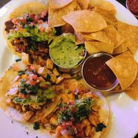 3 taco platter. Crisp chips 👌 at Roots in Riverside