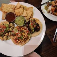 Three different "meats", carnitas, shrimp and chicken at Roots in Riverside