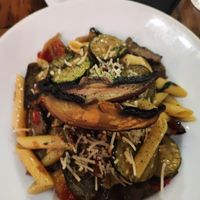 Pasta with mushrooms and egg plant at Roots in Riverside