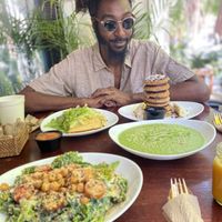 Kale Caesar, omelette, green goddess soup, hotcakes   at Tierra Verde in Playa Del Carmen