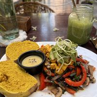 Tofu Scramble and verde corazon smoothie  at Tierra Verde in Playa Del Carmen