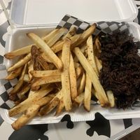 Fries and chorizo to go  at The Vegan Vato in Victorville