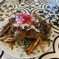 California fries with the “fried fish"  at The Vegan Vato in Victorville