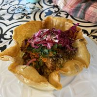 Taco salad with the jackfruit “chicken"  at The Vegan Vato in Victorville