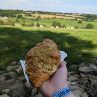 Pistachio croissant - all vegan. Very filling but wondering pistachio flavours! at Fire & Flow Coffee Roasters in Cirencester