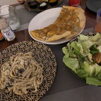 Mushroom pasta, Thai salad, three cheese pizza, potato wedges  at CASA AÜA MÉRIDA in Merida