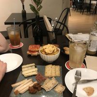 Cheese Plate, tortilla and kimchi potatoes   at La Perra Verde in Barcelona