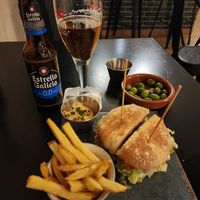 Kimchi dipping sauce, oyster mushroom sandwich. at La Perra Verde in Barcelona