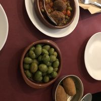 Meatballs, olives, croquettes   at La Perra Verde in Barcelona