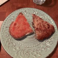 Spanish tortilla (right) & pan con tomate (left)  at La Perra Verde in Barcelona