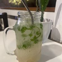 Samara- refreshing mocktail with fresh mint, ginger, soda and I asked for sugar syrup instead of honey syrup  at Pura Vida in Roatan