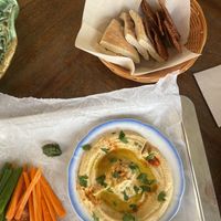 Hummus with veggies and bread  at PENTAGON in Lisbon