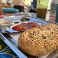 Borek, served with tomato, olives, skug and tahini. So good!  at PENTAGON in Lisbon