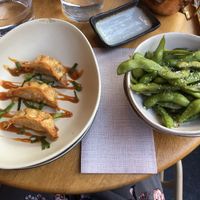 Gyoza (always fab) and edamame   at Bloom Sushi in Paris