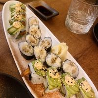 Oyster Mushroom Tempura Hosso Maki Roll and Dragon Eyes California Roll   at Bloom Sushi in Paris