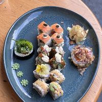 Mixed plate with 5 different kinds of sushi to try  at Bloom Sushi in Paris