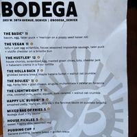 Brunch menu, V means vegan option available!   at Odie B's in Denver