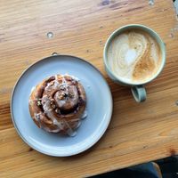 Forest bun and oat latte at Forest Bakery in Bristol