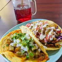 Taco de Nopales and Ensenada Fish Taco. at El Cantaro Vegan Taqueria in Sacramento