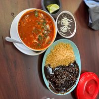 Pozole soup, authentic Molé Negro  at El Cantaro Vegan Taqueria in Sacramento