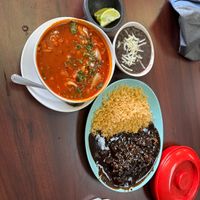 Pozole and chicken mole negro  at El Cantaro Vegan Taqueria in Sacramento