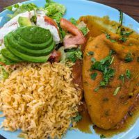 Chile rellano platter at El Cantaro Vegan Taqueria in Sacramento