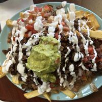 Asada nachos sub fries for chips   at El Cantaro Vegan Taqueria in Sacramento