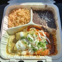 Spinach enchiladas with xmas sauce  at El Cantaro Vegan Taqueria in Sacramento