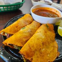 Quesabirria tacos (vegan) at El Cantaro Vegan Taqueria in Sacramento