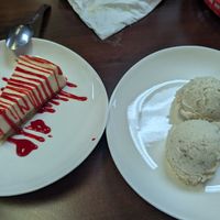 Cheesecake & vanilla ice cream, absolutely delicious at El Cantaro Vegan Taqueria in Sacramento