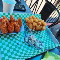 Buffalo chicken wings and tater tots at Happy Vegan in Fountain Valley