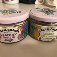 Two of the cashew-based cream "cheese" selections - super yummy! at Living Tree Foods in New Westminster