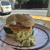 Bacon and egg roll with hash brown   at Miss Sina in Marrickville