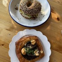 The Korean breakfast bagel and the Mediterranean eggplant danish.  at Miss Sina in Marrickville