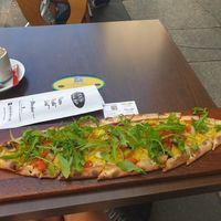 Rucola pide with cappuccino, yummy at Zeus Pizza in Berlin