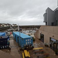 Kitchen on the right under the pods surrounded by the art studios at East Quay in Watchet