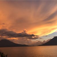 Sunset view from restaurant  at Okaniko Restaurant in Santa Cruz La Laguna