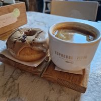 Espresso donut and americana at Espresso Mafia  in Girona