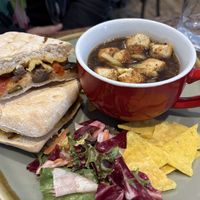French onion soup and vegetable panini combo   at Rascals Cafe in Perth