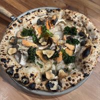 Custom flat bread w Jerusalem artichoke, mushroom , garlic confit  at The Sherwood in Queenstown