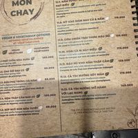 The menu is multiple pages of meat dishes with one page of vegetarian options    at Cai Mam Bistro - Signature Vegan in Hanoi
