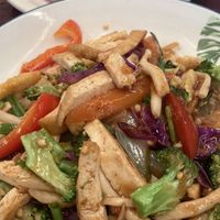 Tofu and fried veggies with rice!  at 17 Vegetarian Food Stall in Koh Phangan