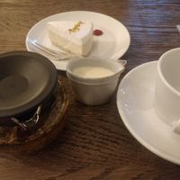 Lemon tofu "cheesecake" and hojicha at Chaya Macrobiotics - Shiodome in Tokyo
