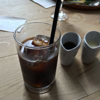 Cold brewed coffee with soy milk and sweetener at Chaya Macrobiotics - Shiodome in Tokyo