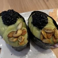Gunkan with avo cream and soy caviar  at CUDO in Wroclaw