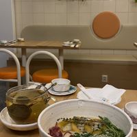 cherry tea and french onion ramen  at CUDO in Wroclaw
