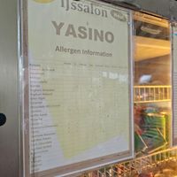 Menu with the allergens in dutch (no english version) at IJssalon Yasino in Burgh-haamstede