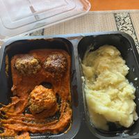 Vegan meatballs in red sauce (forgot to take a pic before I started eating 😂)   at Go Veggie in Bucharest