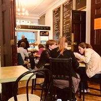 Walk through the tables to the counter to choose your meal at Mary Ward Centre Cafe in London