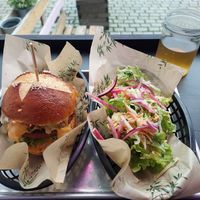 Smoky burger and side salad at Paradise - Plant Based Street Kitchen in Strasbourg